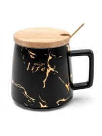 Кружка с крышкой и ложкой "Marble Stone" черная (360 мл)